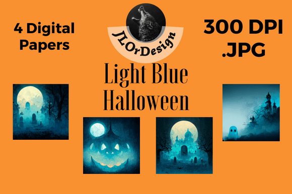 4 Light Blue Halloween Digital Papers for Modern Designs