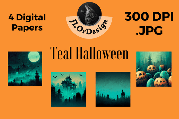 4 Teal Halloween Digital Papers: Beyond the Orange