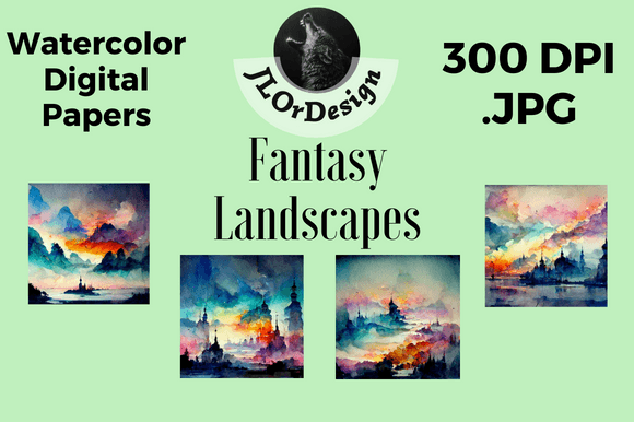 Elevate Your Projects with 4 Watercolor Fantasy Digital Papers