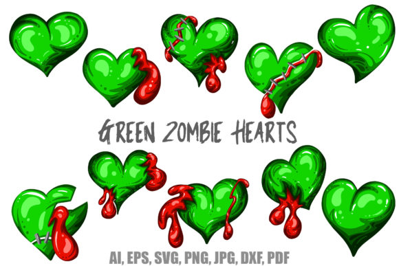 Green Zombie Hearts Halloween Valentines for Spooky Design