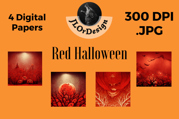 Unleash Spooky Style: 4 Red Halloween Digital Papers for Bold Designs