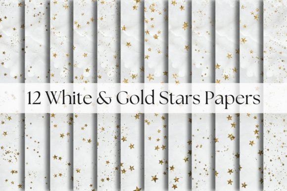 White Marble Papers with Gold Stars: Elegant Design Assets
